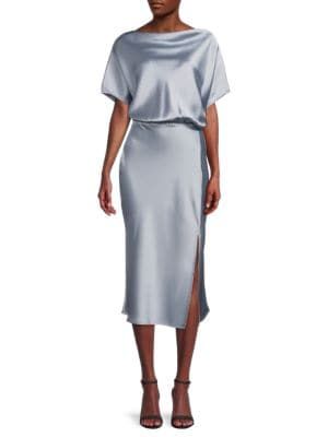 Renee C. Boat Neck Satin Midi Dress on SALE | Saks OFF 5TH | Saks Fifth Avenue OFF 5TH
