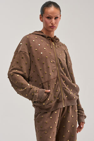 AKIRA Popping Off Zip Up Sweatshirt | Brown | Size 1X | AKIRA