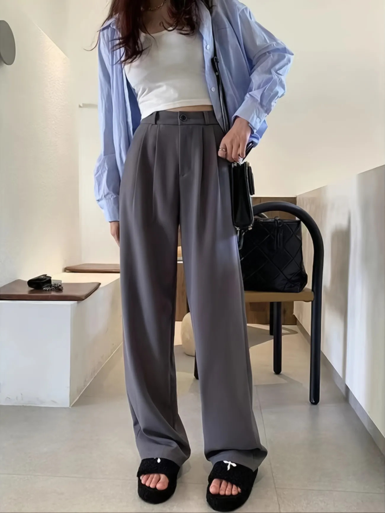 Solid High Waist Draped Long Length Pants, Casual Loose Spring & Autumn Pants, Women's Clothing | Temu Affiliate Program