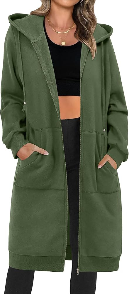 Zeagoo Women's Zip Up Hoodies Oversized Fleece Long Tunic Sweatshirts Casual Long Sleeve 2024 Fal... | Amazon (US)