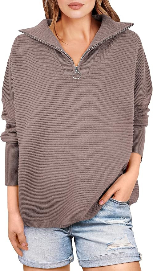 ANRABESS Women Quarter Zip Oversized Casual Loose Rib Knit Cozy Pullover Sweaters Top 2024 Fall F... | Amazon (US)