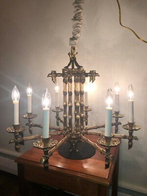 VINTAGE MCM BRASS BAMBOO CHANDELIER - COMPLETE RESTORATION | eBay US