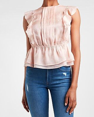 Jacquard Pleated Ruffle Peplum Tank | Express