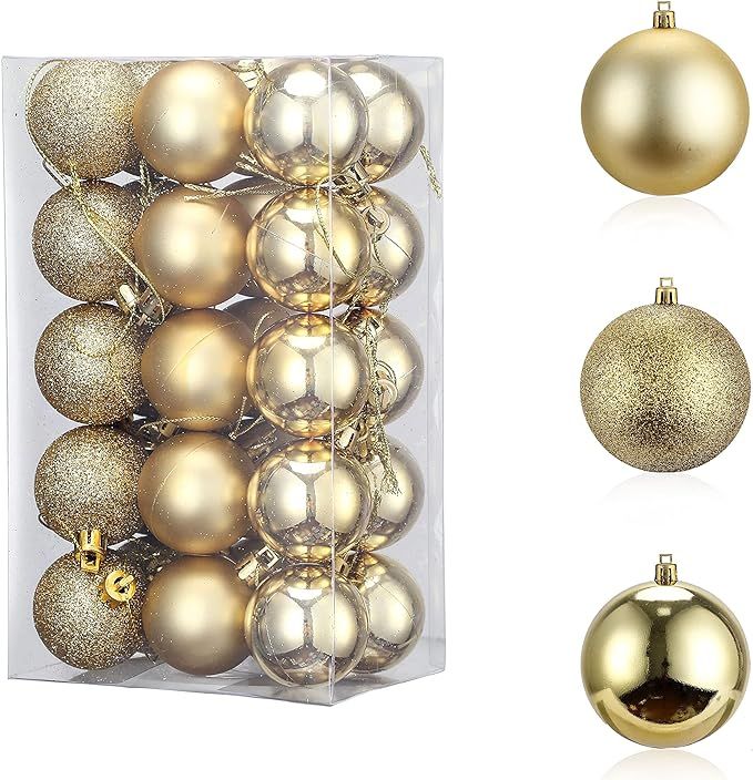 LessMo 30PCS Gold Christmas Balls Ornament for Xmas Tree, Golden Shatterproof Christmas Tree Deco... | Amazon (US)