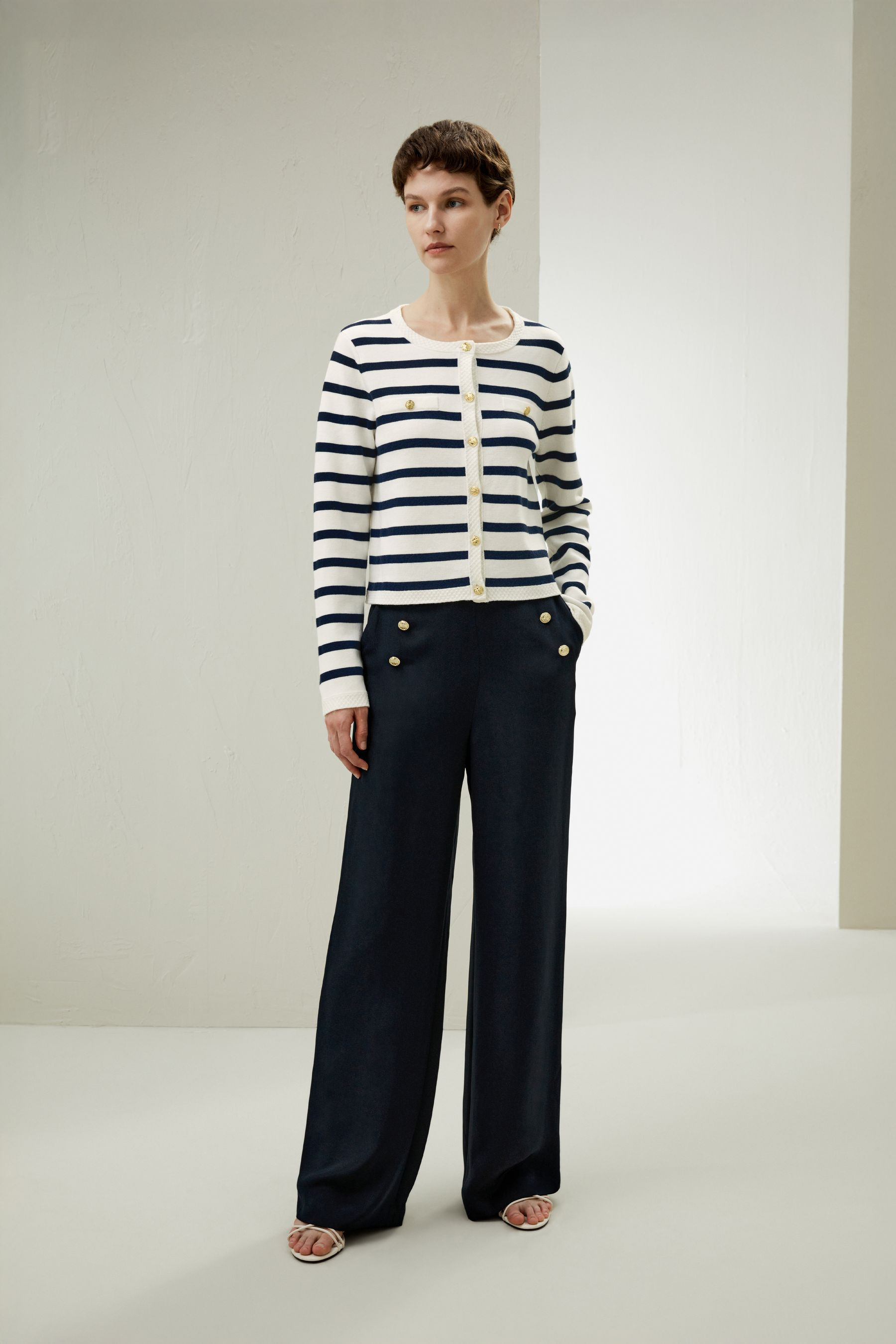 Gariana Striped Wool Cardigan | LILYSILK