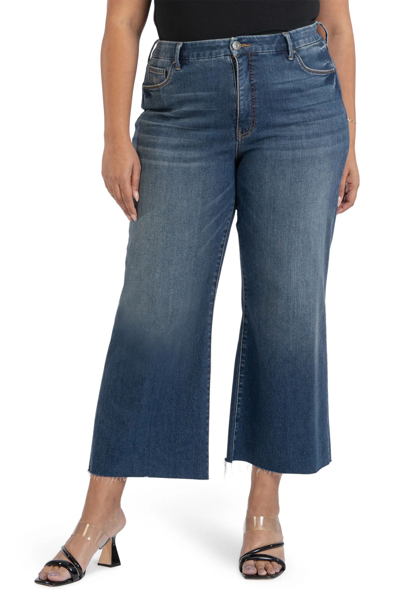 Meg Fab Ab High Waist Raw Hem Wide Leg Jeans | Nordstrom