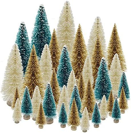 36PCS Mini Christmas Tree,Small Pine Tree Sisal Trees with Wood Base Bottle Brush Trees for Xmas Hol | Amazon (US)