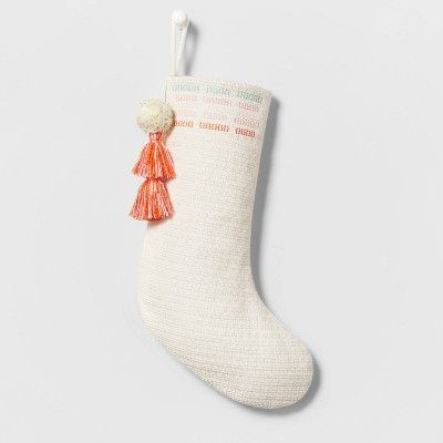 Woven Christmas Stocking with Tassels Ivory/Multicolored - Wondershop&#8482; | Target