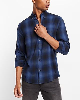 Slim Plaid Stretch Flannel Shirt | Express