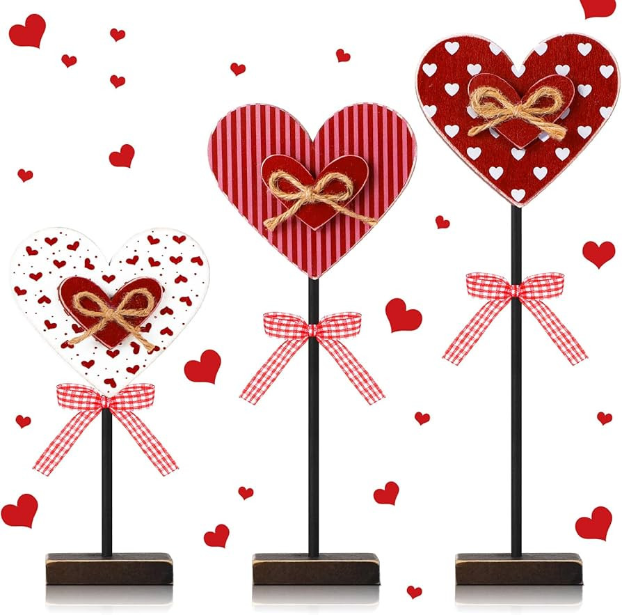 Geetery 3 Pcs Valentine's Day Decoration Heart Wooden Sign Standing Block Love Christian Tables C... | Amazon (US)