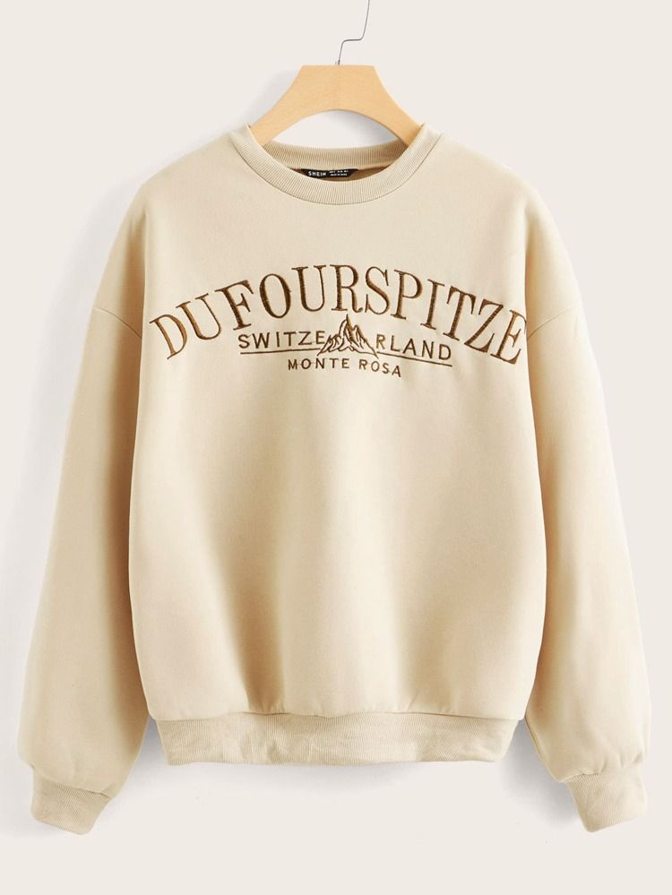 Drop Shoulder Slogan Embroidery Sweatshirt | SHEIN