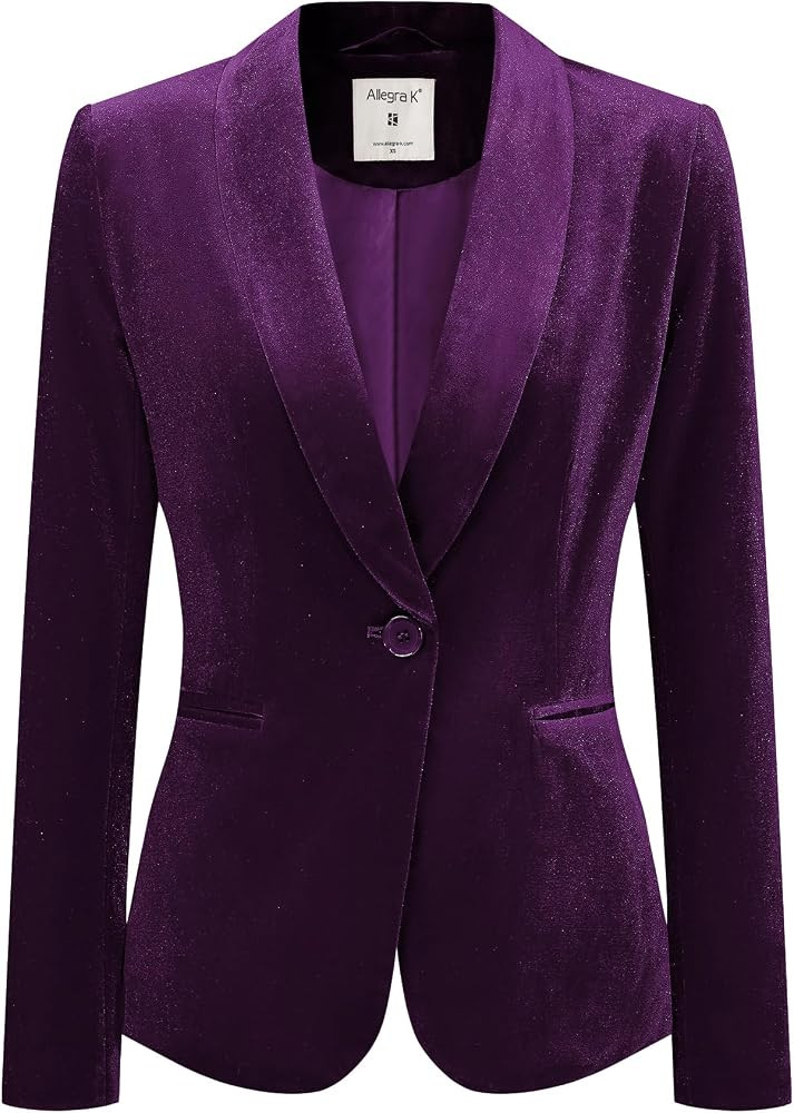 Allegra K Women's Halloween Christmas Office Coat Solid Shawl Collar 1 Button Velvet Blazer | Amazon (US)