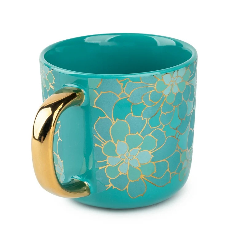 (2 pack) Thyme & Table 16 fl oz Teal Succulent Ceramic Coffee Mug | Walmart (US)