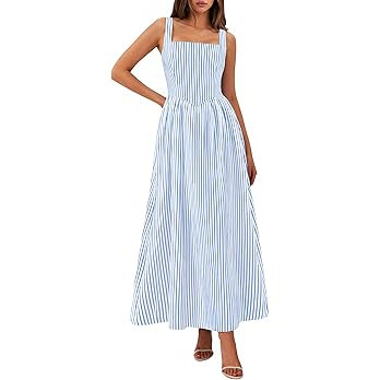 PRETTYGARDEN Women's Maxi Dress Summer Striped Sundress 2026 Spring Smocked A Line Long Flowy Bea... | Amazon (US)