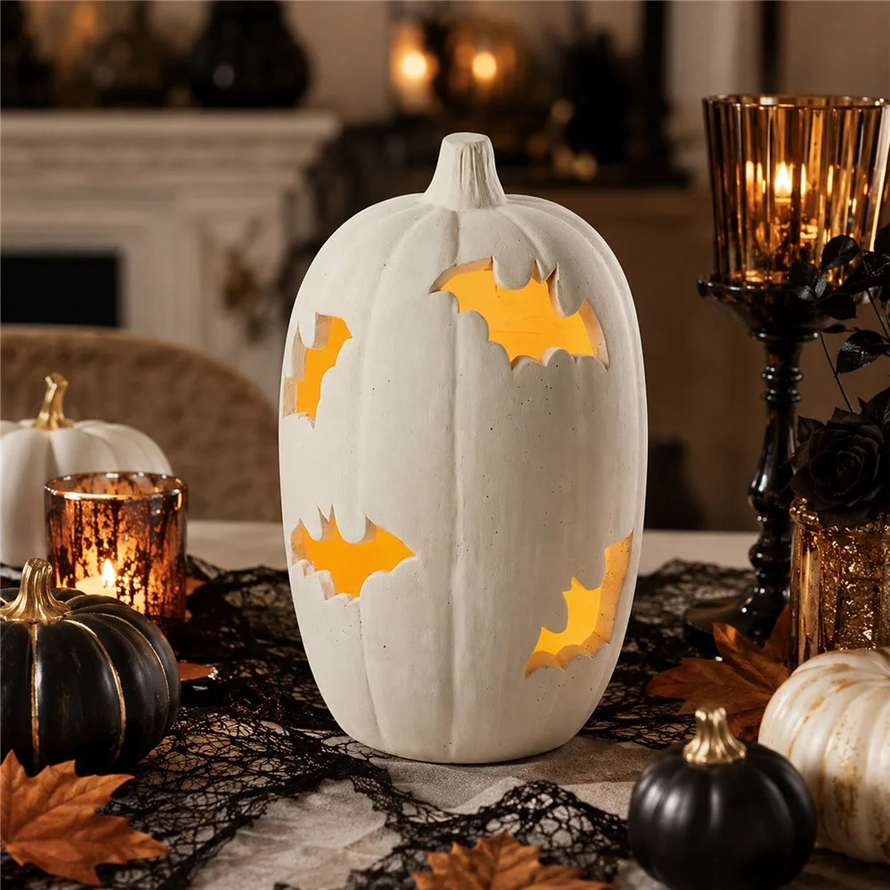 Halloween Bat Cutout Pumpkin Decor, Modern Farmhouse Jack-O-Lantern Statue, Candy Bowl, Halloween... | Walmart (US)