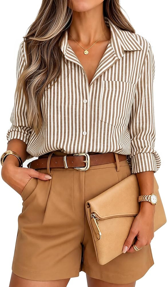 ZESICA Women's Long Sleeve Striped Button Down Shirts | Amazon (US)