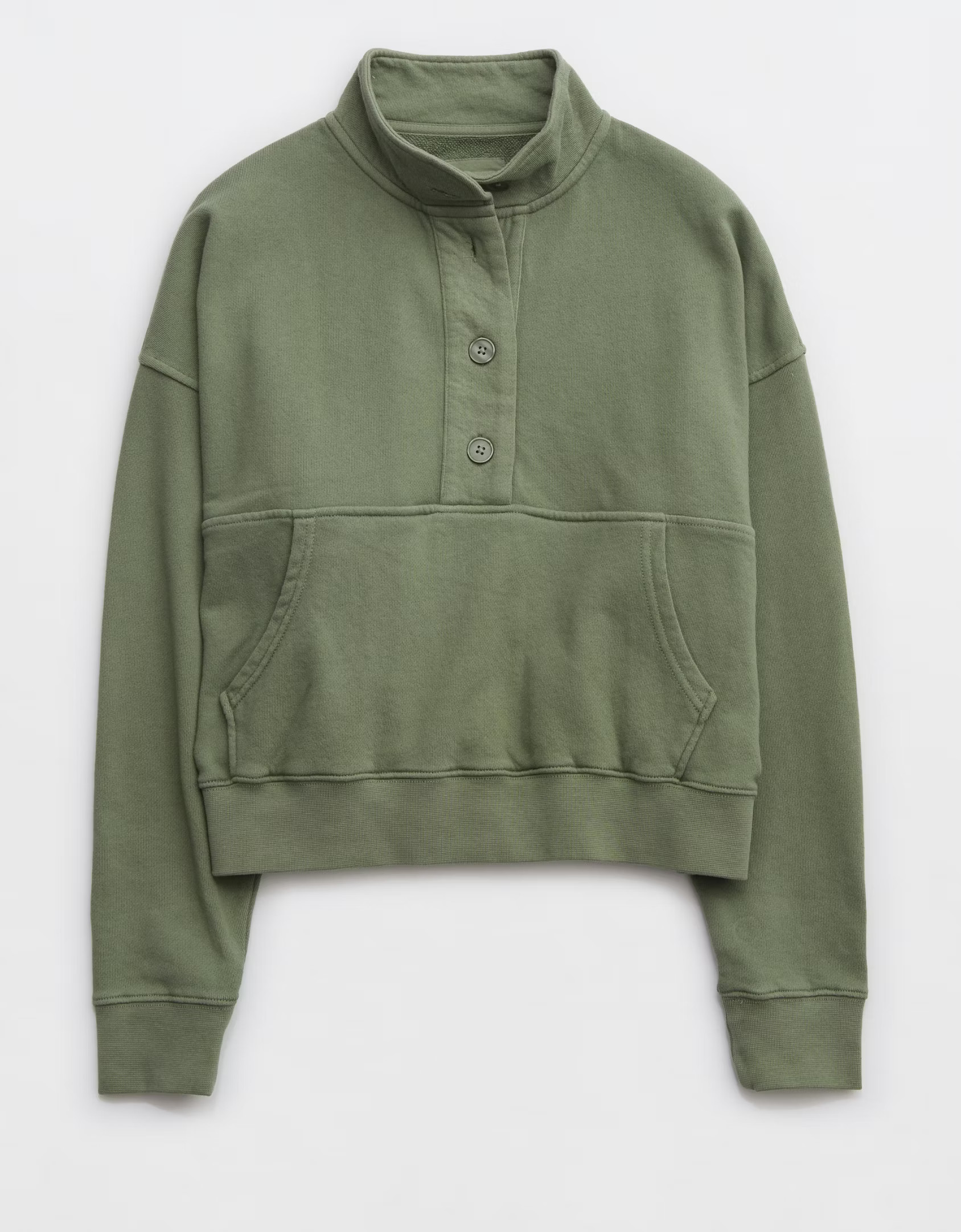 Aerie Button Mock Neck Cropped Sweatshirt | American Eagle Outfitters (US & CA)