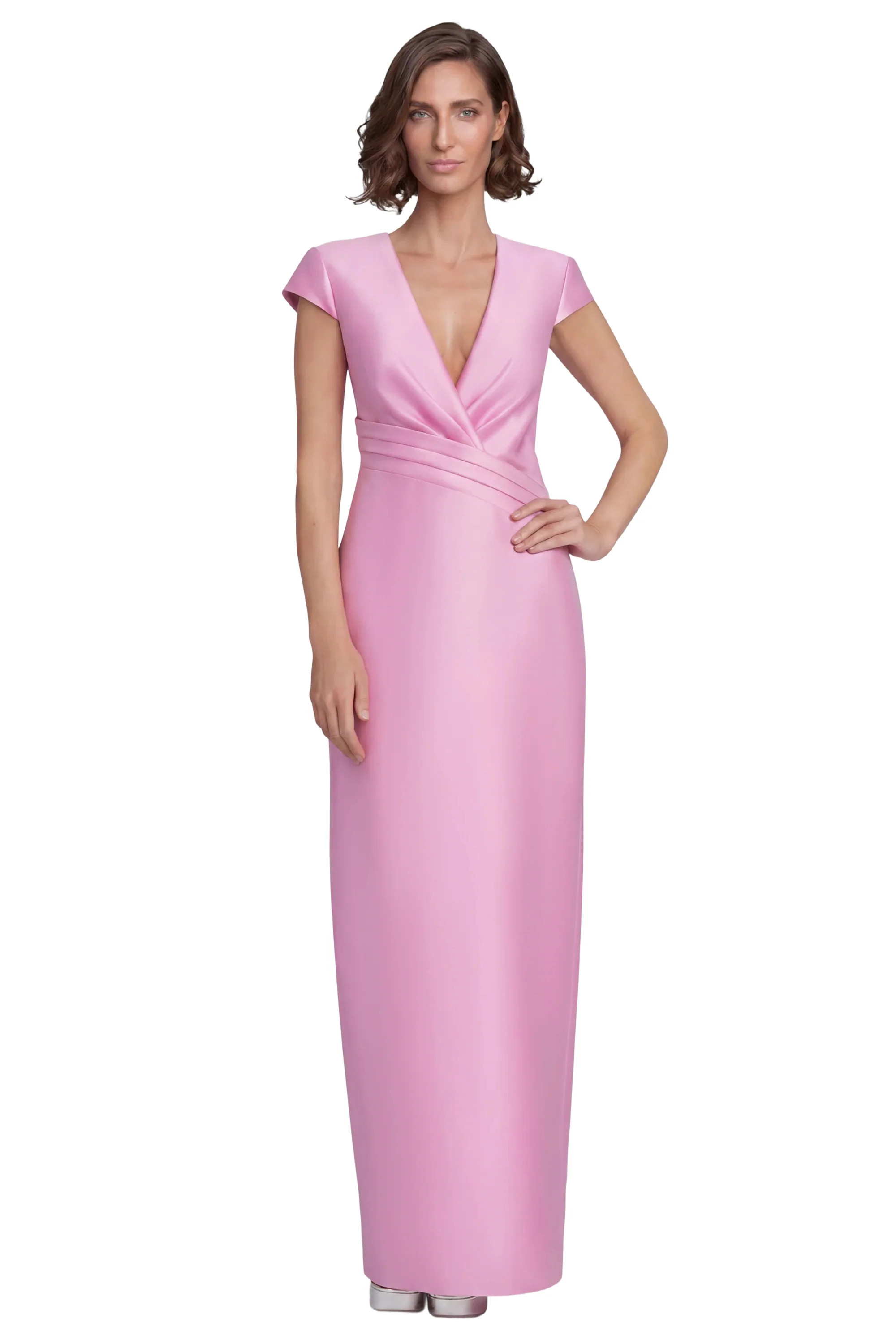 Cap Sleeve V-Neck Column Gown by Badgley Mischka | Badgley Mischka