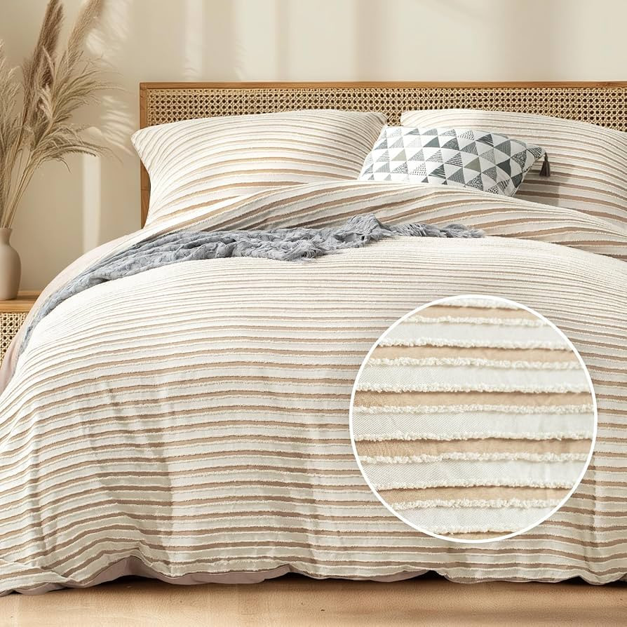 Duvet Cover King Size - 3 Pieces Boho Striped Tufted Textured Duvet Cover Set, Soft and Breathabl... | Amazon (US)