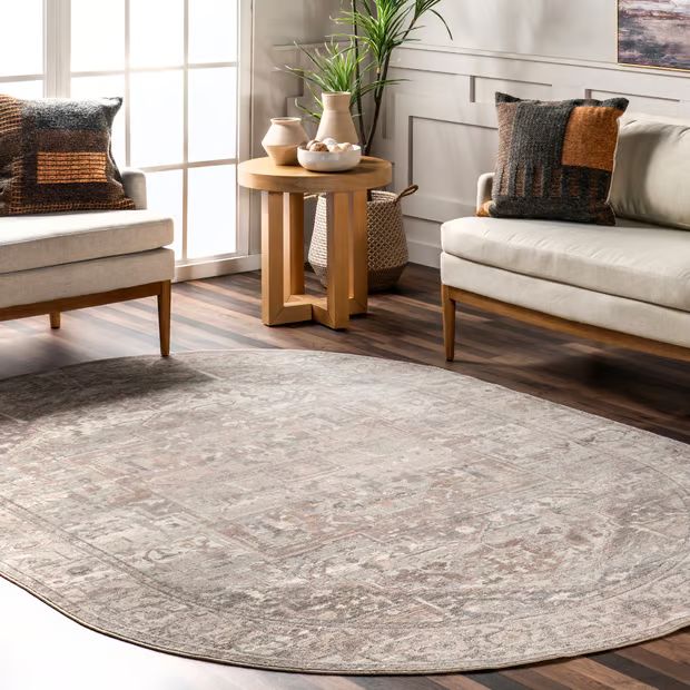 Silver Fringed Medallion 8' x 10' Area Rug | Rugs USA