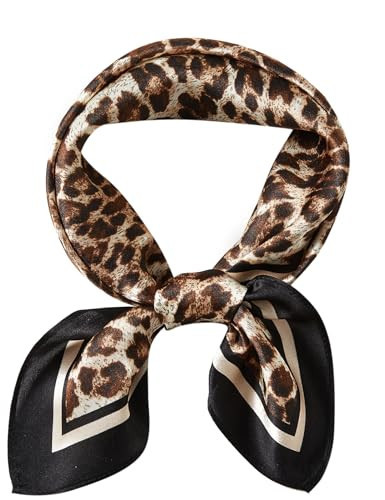 WUZININGLE 100% Silk Neck Scarf 21"x21" Small Square Silk Hair Scarf for Women Brown Bandana Leopard Print Headscarf with Gift Packed | Amazon (US)