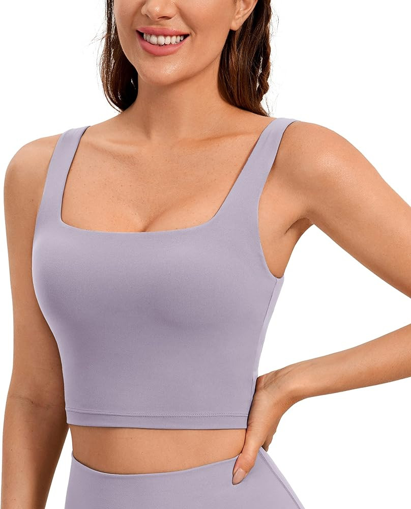 CRZ YOGA Butterluxe Womens Square Neck Longline Sports Bra - Workout Crop Tank Tops Padded with B... | Amazon (US)