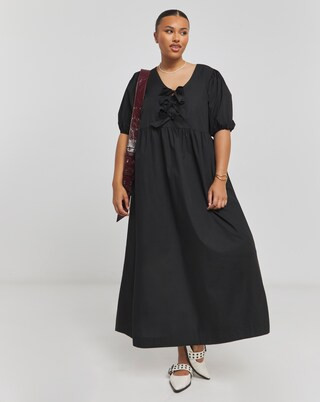 Black Bow Front Midaxi Dress With Pockets | Simply Be (UK)