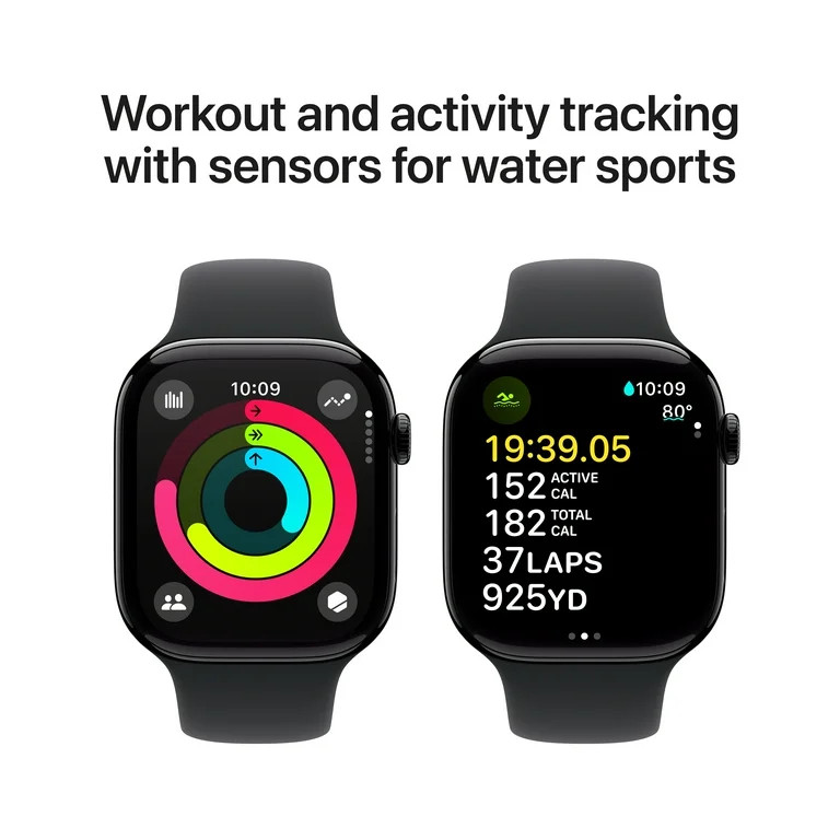 Apple Watch Series 10 GPS 46mm Jet Black Aluminum Case with Black Sport Band - M/L | Walmart (US)