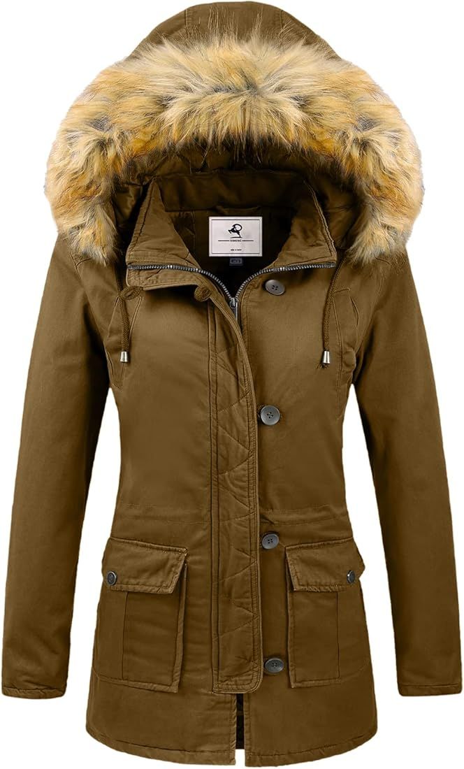 Women's Winter Coat Warm Puffer Thicken Parka Jacket with Fur Hood | Amazon (US)