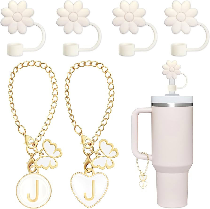 Compatible with Stanley Cup Accessories, 2PCS Butterfly Letter Charms with 4PCS 10mm Stanley Stra... | Amazon (US)