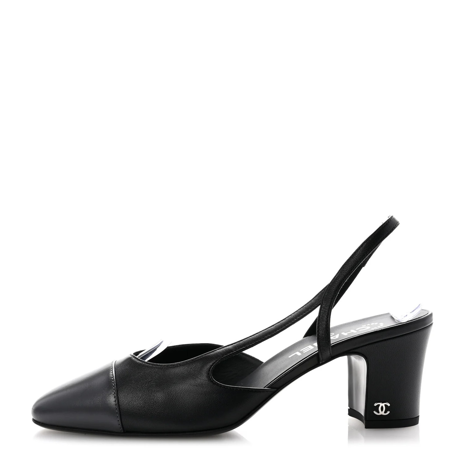 Lambskin Cap Toe CC Slingback Sandals 39.5 Black Grey | FASHIONPHILE (US)