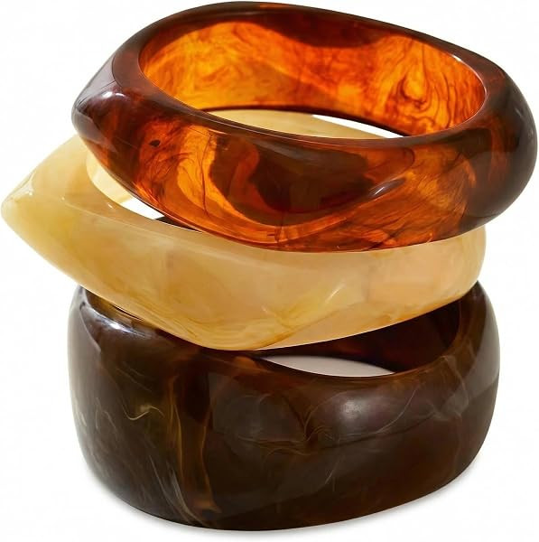Chunky Bracelet Set for Women | 3-Pack Acrylic Resin Bangles     Brown & Colorful Statement Jewel... | Amazon (US)