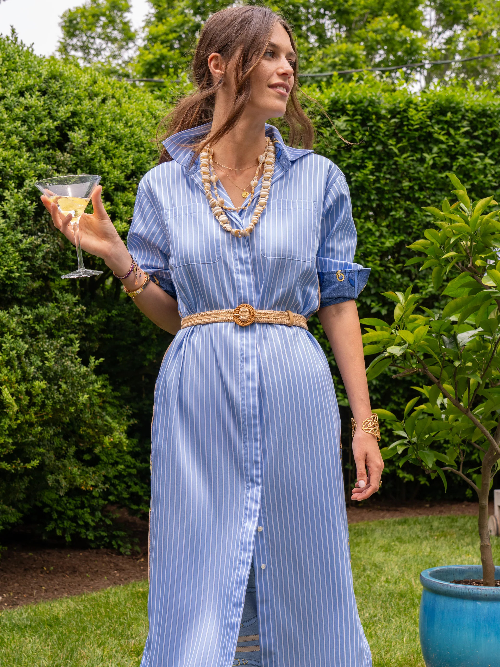 J.McLaughlin Women's Quince Dress in Stripe Sky/White, Size XS | Cotton/Spandex | J.McLaughlin