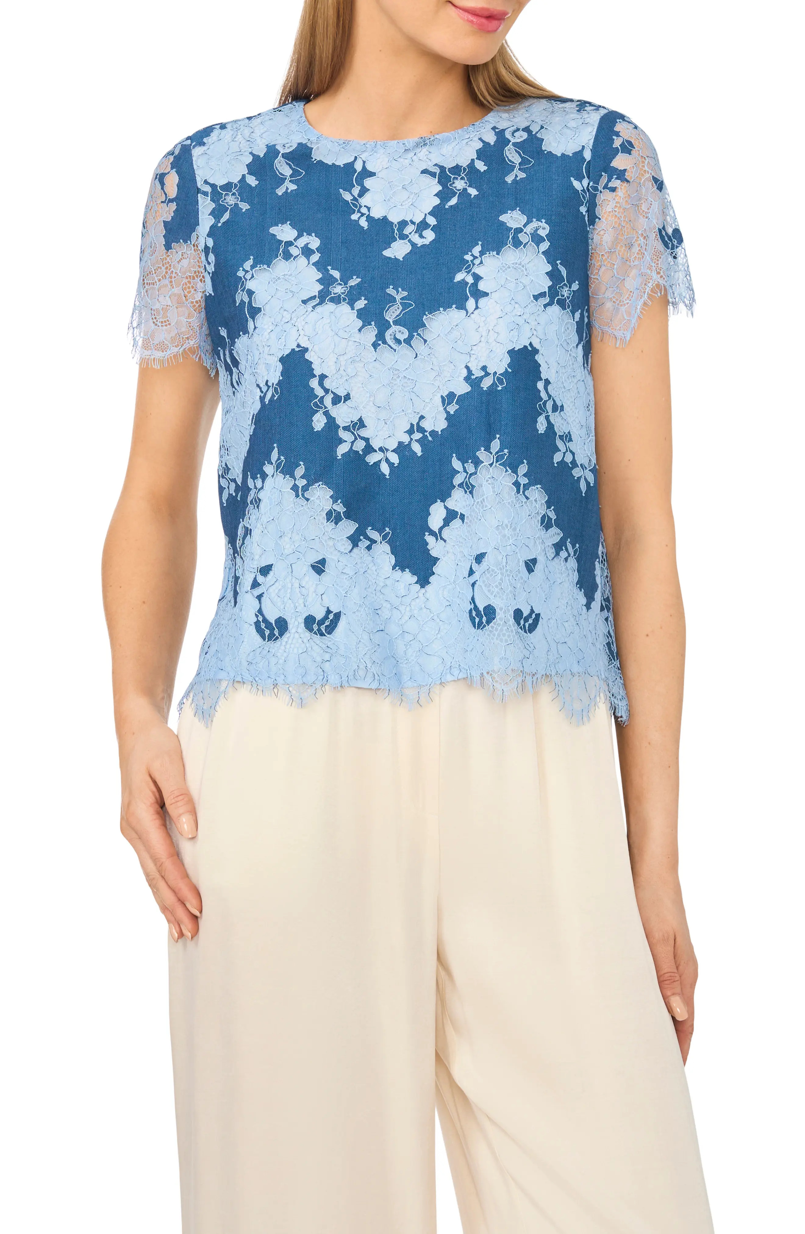 Lace Inset Chambray T-Shirt (Women) | Nordstrom | Nordstrom