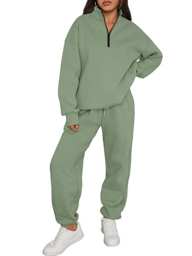 Trendy Queen Womens Sweatsuits 2 Piece Outfits Fall Lounge Sweat Sets Half Zip Sweatshirts with Baggy Sweatpants Green S | Amazon (US)