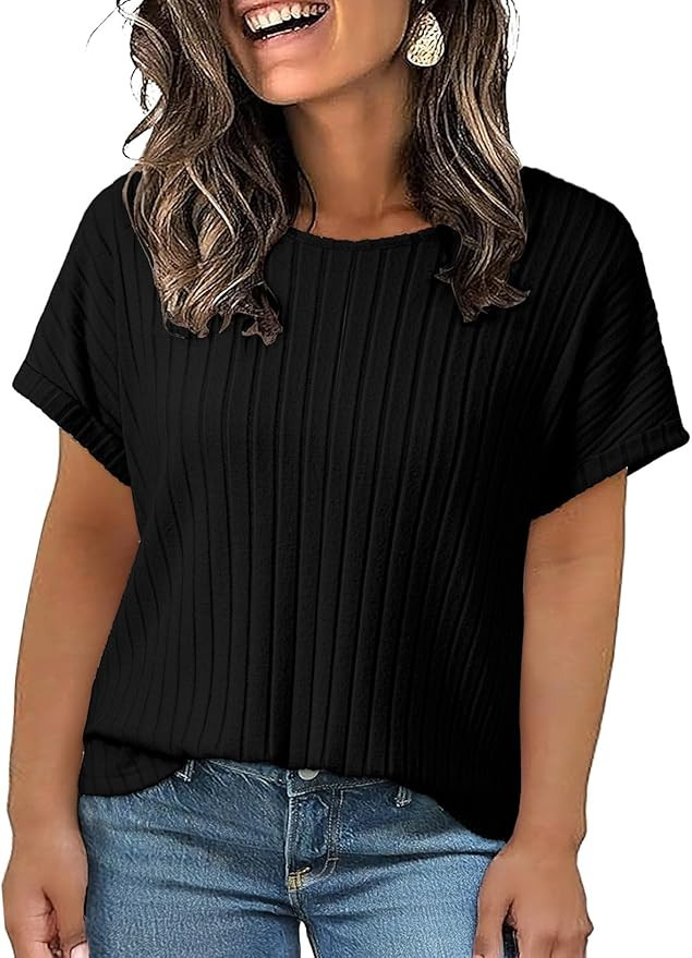 Eytino Plus Size Tops for Women Summer Casual Crewneck Short Sleeve Ribbed Knit T-Shirts Blouses(... | Amazon (US)