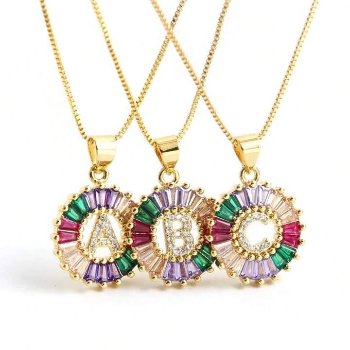 1pc Simple Colorful Micro Inlaid Zirconia 26 Alphabet Pendant Necklace Suitable For Men Women Cou... | SHEIN