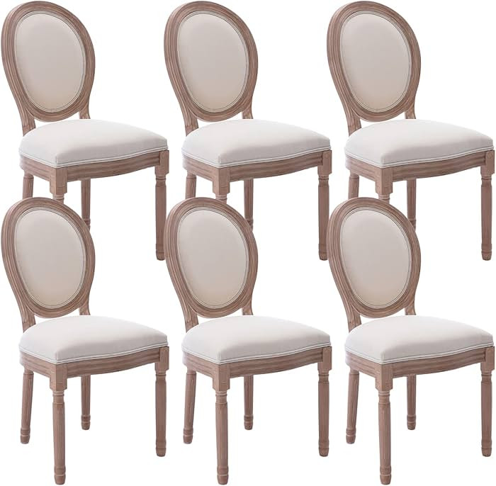 Virabit French Country Dining Chairs Set of 6, Vintage Louis Chairs with Curved Backrest and Beau... | Amazon (US)