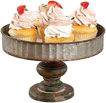 Colonial Tin Works Corrugated Galvanized Metal Serving Tray Stand Kitchen Supplies, 9.5" diameter... | Amazon (US)