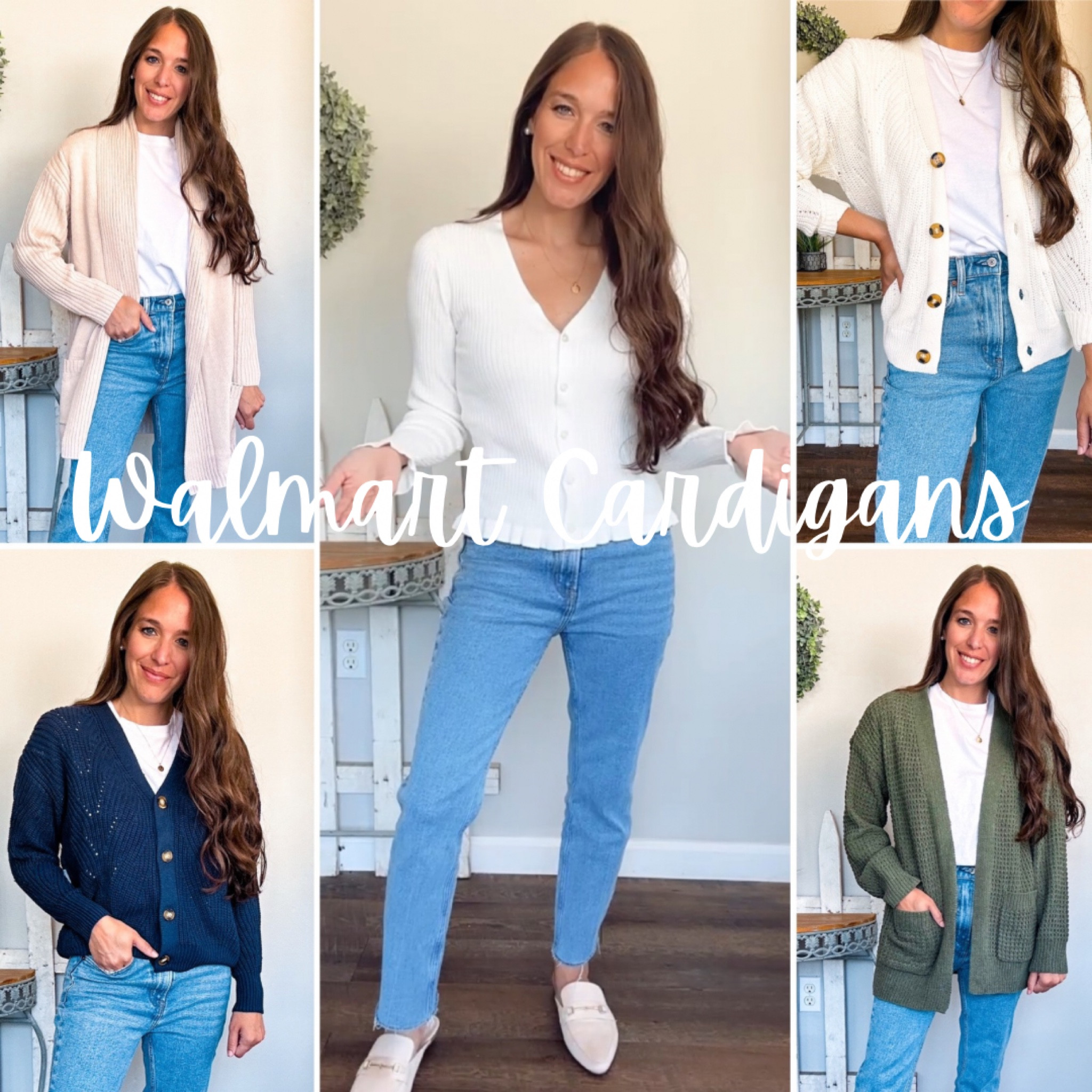 Walmart new fall arrivals! Cardigans! 
Wearing XS in beige cardigan 
Blue cardigan small 
White cardigan with ruffles small 
White cardigan XS 
Green cardigan small 

#LTKStyleTip #LTKFindsUnder50 #LTKFindsUnder100