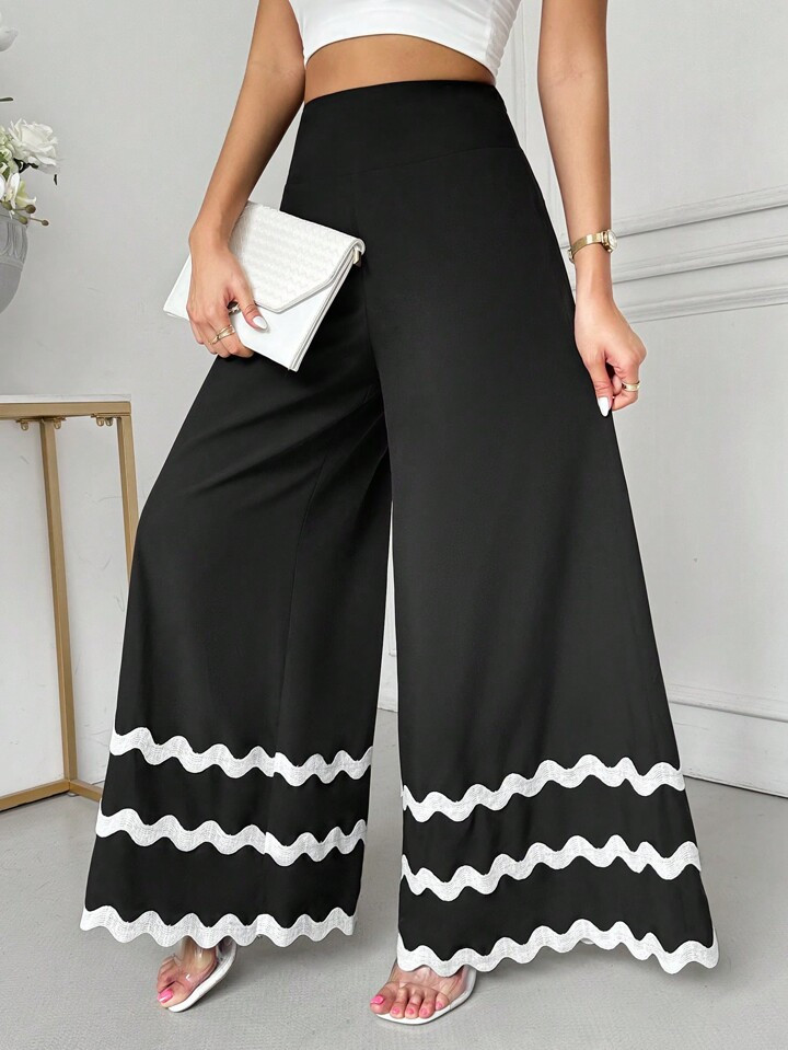 SHEIN Privé Women Loose Fit Casual Color Block Wide Leg Pants | SHEIN