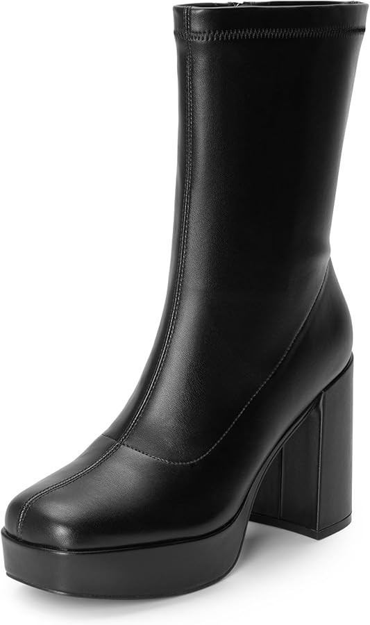 DREAM PAIRS Women's Mid Calf Gogo Boots Platform High Chunky Block Heel Square Toe Ankle Boots | Amazon (US)