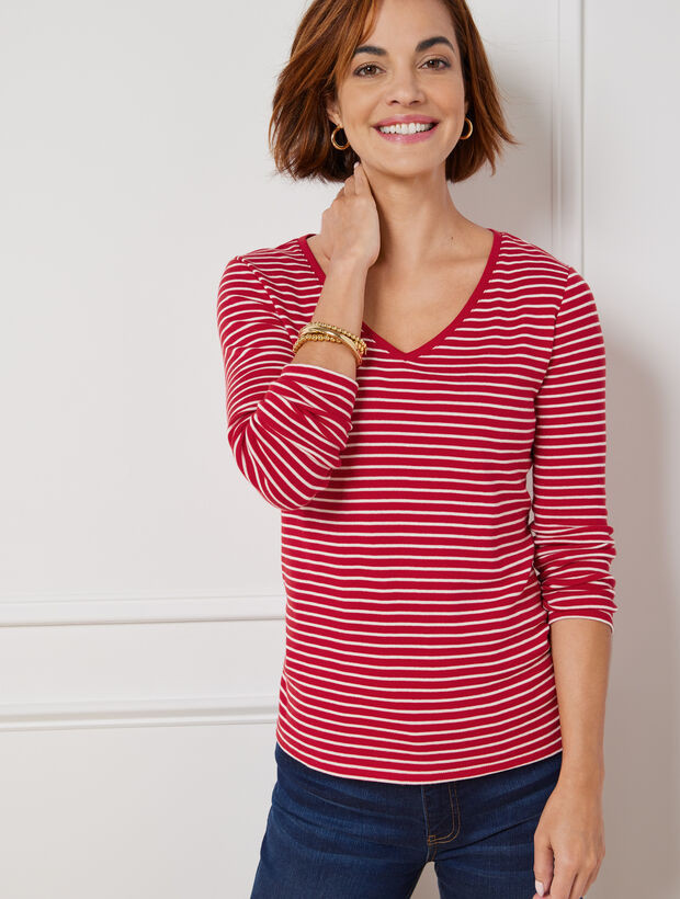 Pima V-Neck Tee - Fireside Stripe | Talbots