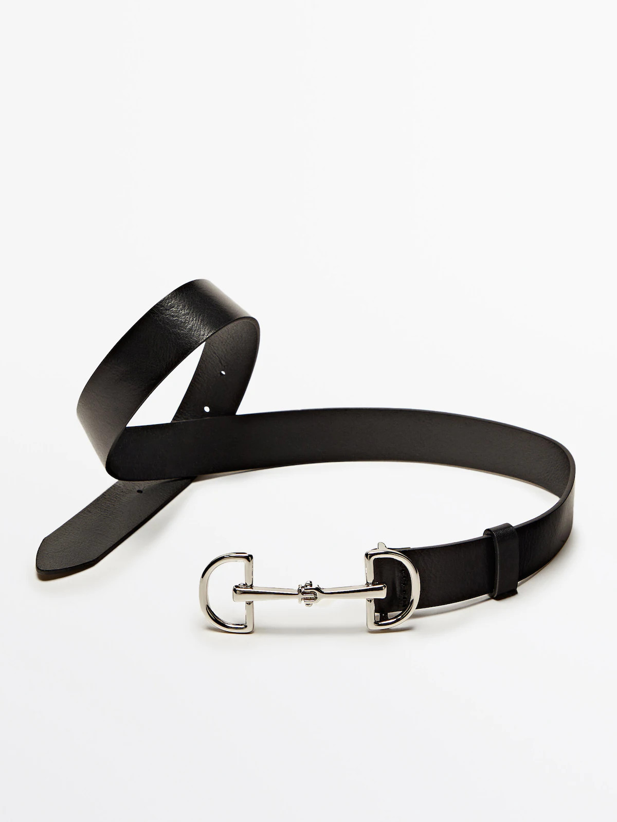 Leather belt with double long buckle | Massimo Dutti US