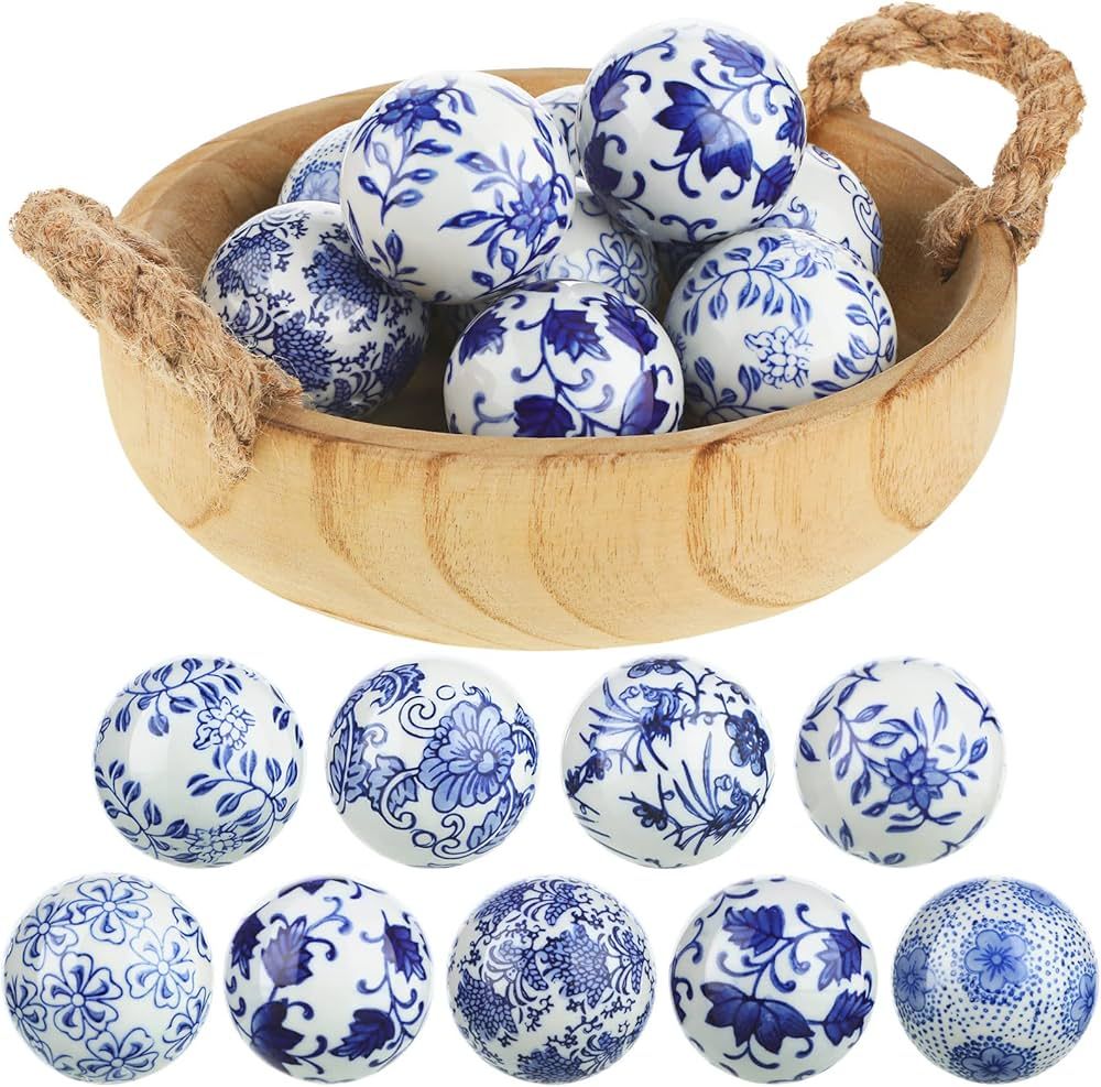 9 Pieces Blue and White Porcelain Balls Decorative Balls for Centerpiece Bowls Decorative Balls T... | Amazon (US)