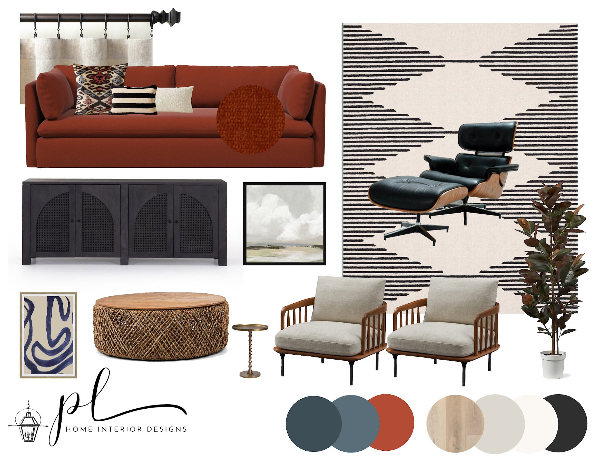 Living room inspiration! Believe it or not, MOST of these items are on sale right now—Cha-Ching! This high/low design was a concept board for one of our lovely clients. We ended up going a completely other way for their awesome new home, but we still have a soft spot in our hearts for this color palette and luxe textures. Living room, media console, coffee table, sofa, accent chair, side chairs, arm chairs, mid century lounge chair, wall art, linen, velvet, Eames replica, brass table, side table, sale alert, Wayfair, West Elm, Home Depot, CB2, Castlery, Gracious Style, dBodhi, Walmart, Homesquare, Williams-Sonoma Home, Farrow & Ball, Sherwin Williams

#LTKstyletip #LTKsalealert #LTKhome