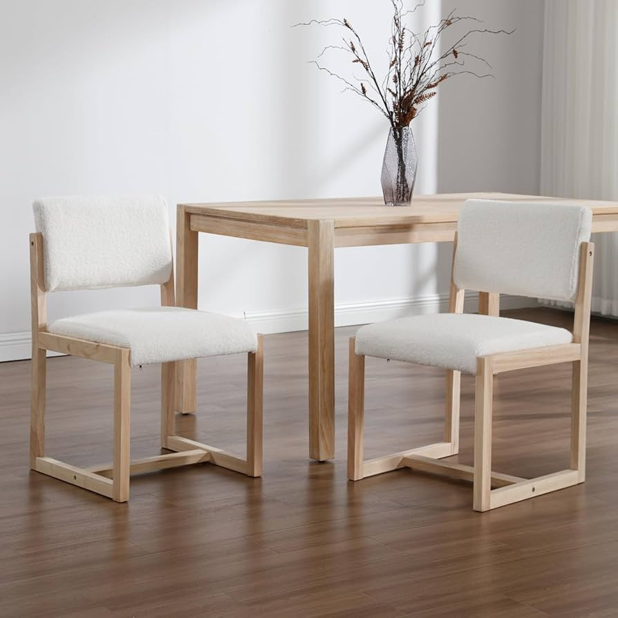 Mid-Century Dining Chairs Set of 2, Sherpa Upholstered Dining Room Chairs Armless Side Chairs wit... | Amazon (US)