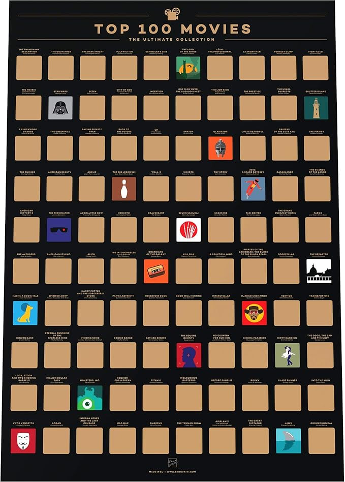 Enno Vatti Top 100 Movies Scratch Off Poster - Bucket List of Best Films - 100 Movie Scratch Off ... | Amazon (US)