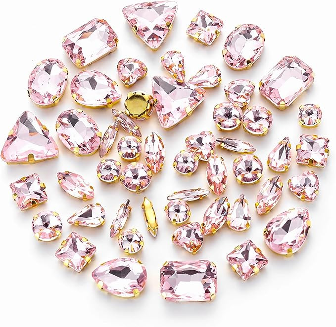 Sew On Rhinestones 50 Pcs Large Crystal Glass Gems Mixed Shapes Metal Flatback Prong Setting Sew ... | Amazon (US)