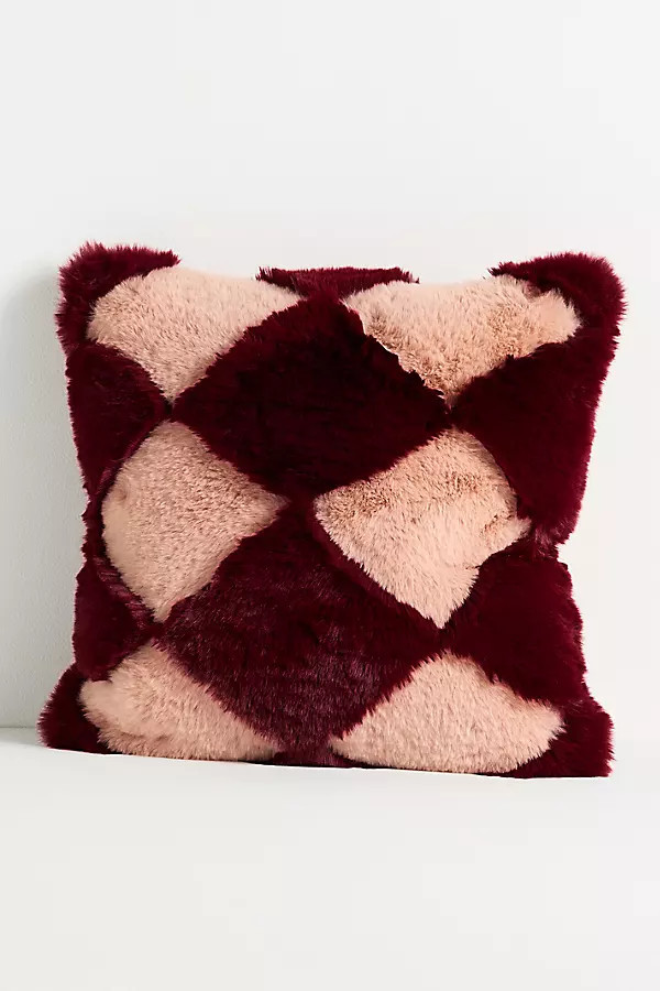 Chella Checkered Faux Fur Pillow | Anthropologie (US)
